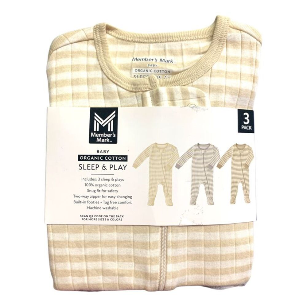 Neutral Stripe - Member's Mark Organic Cotton Sleep and Play 3 Pack, Snug Fit wi